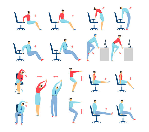 Facilitator leading a small group stretch in a bright office lounge